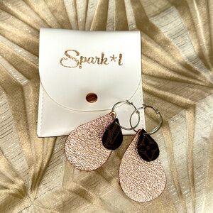 NEW Upcycled Sparkl leather LV earrings with rose-gold lining and silver hoops